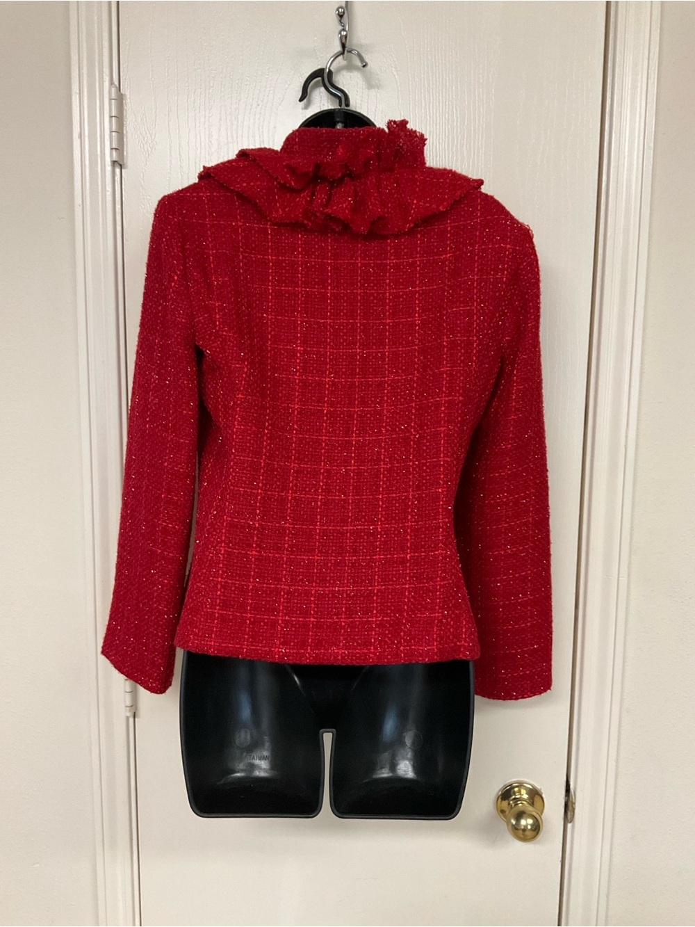 Women's Red Ruffle Front Blazer Jacket - Picture 2 of 5